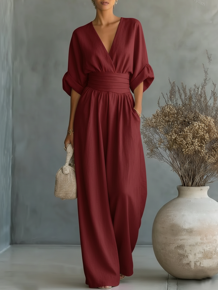 Elegante Tuta con Scollo a V e Vita Alta per Donne
