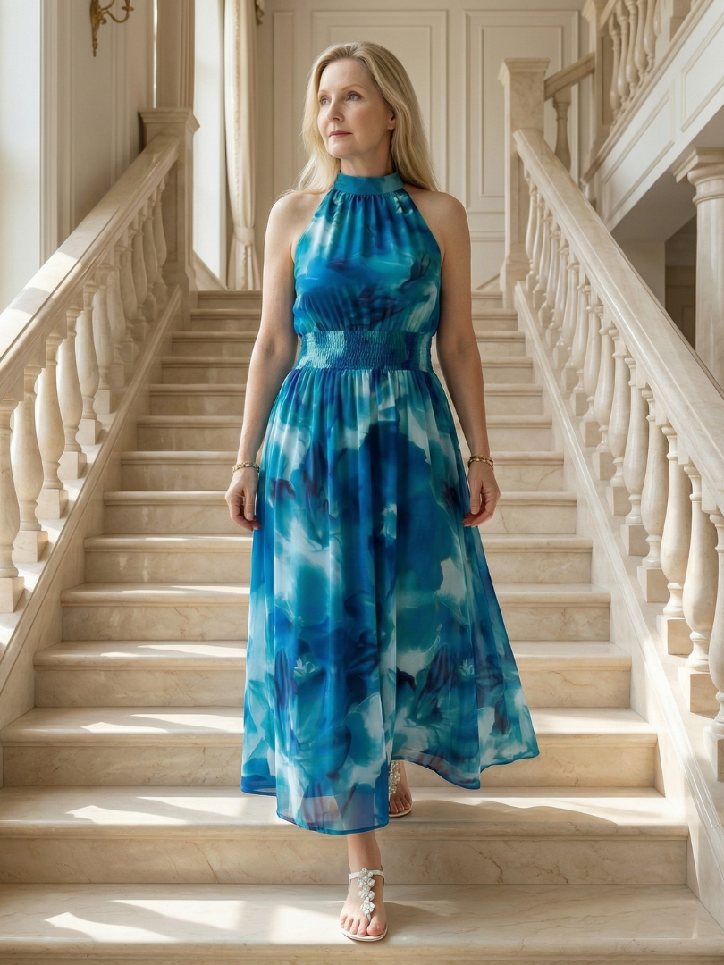 Sylin | Abito midi raccolto con scollo a halter