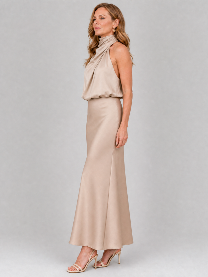 Nopal | Vestito midi senza maniche con scollo drappeggiato