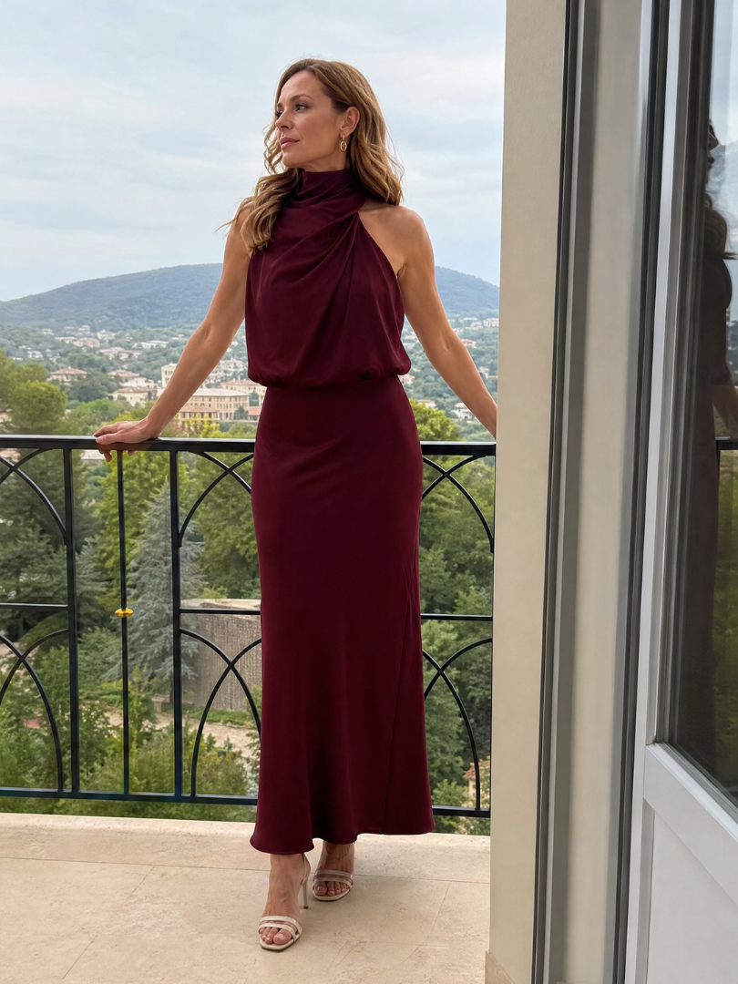 Nopal | Vestito midi senza maniche con scollo drappeggiato