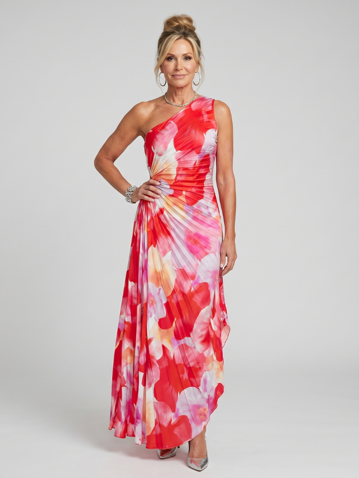Taya | Vestito midi con corpetto plissettato a una spalla