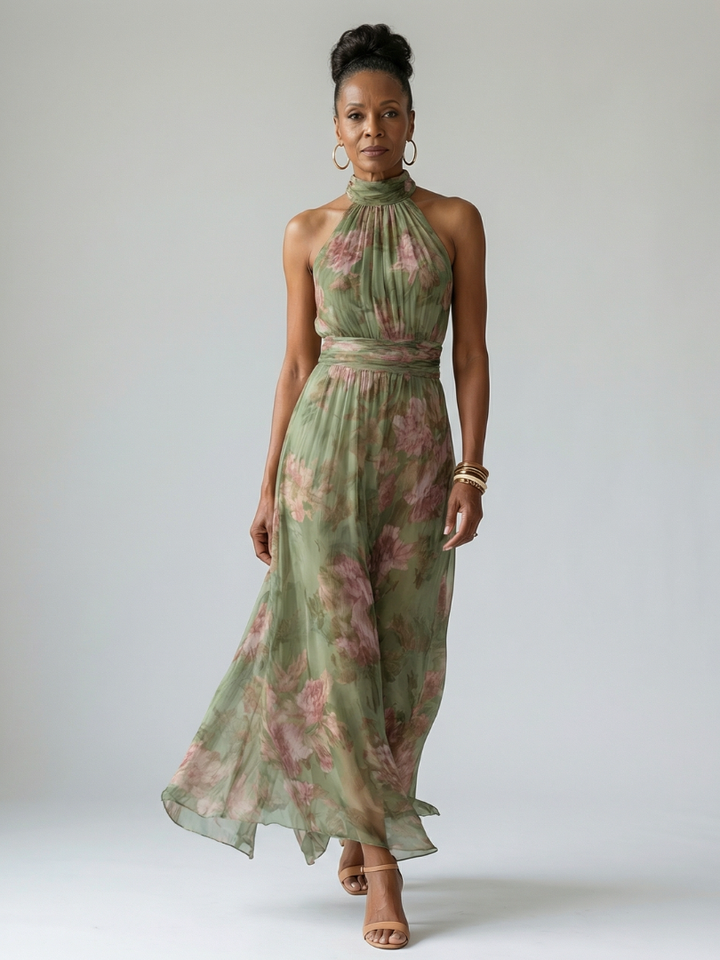 Mirelle | Abito midi con scollo all'halter e arricciatura