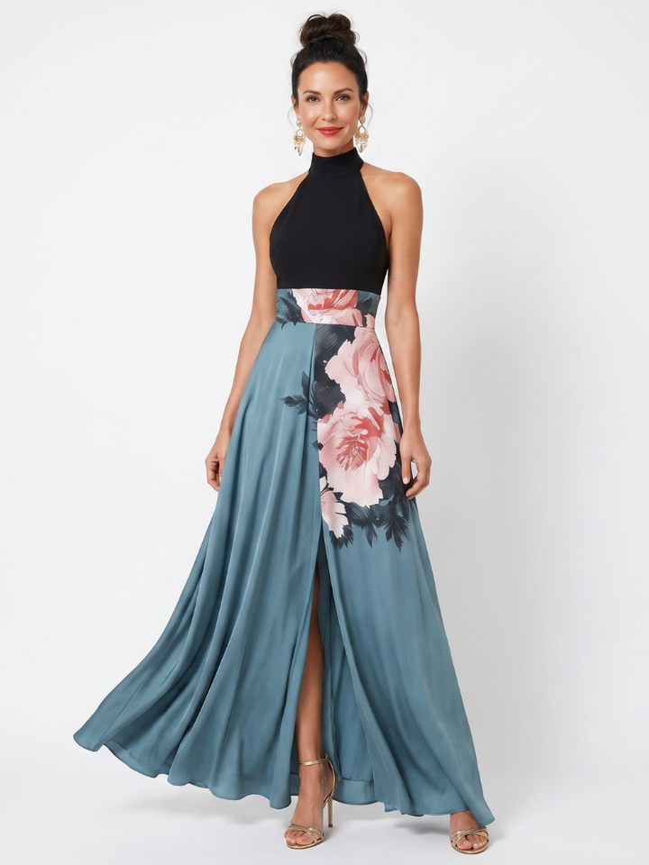 Olympas | Vestito lungo maxi con corpetto a fascia e gonna floreale