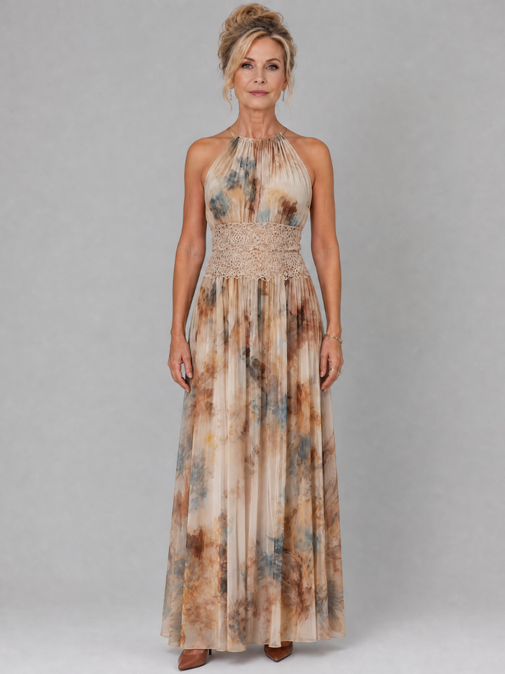 Elavenue | Vestito lungo maxi con scollo a halter e vita in pizzo