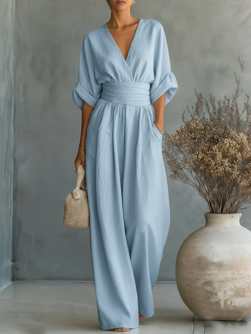 Elegante Tuta con Scollo a V e Vita Alta per Donne