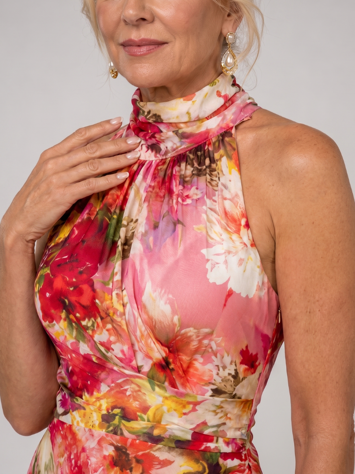Elisabetta | Abito lungo a stampa floreale con scollo all'americana