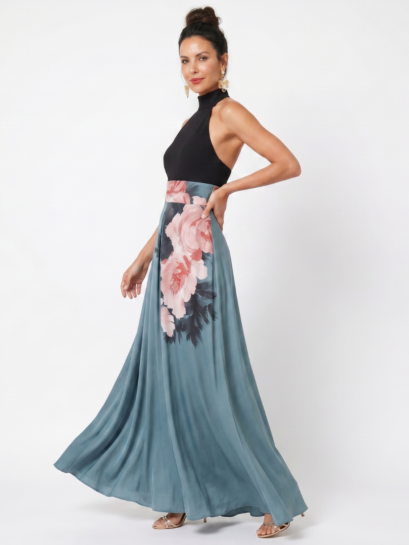 Olympas | Vestito lungo maxi con corpetto a fascia e gonna floreale