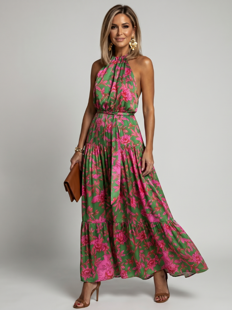 Rowen | Abito midi drappeggiato con scollo halterneck
