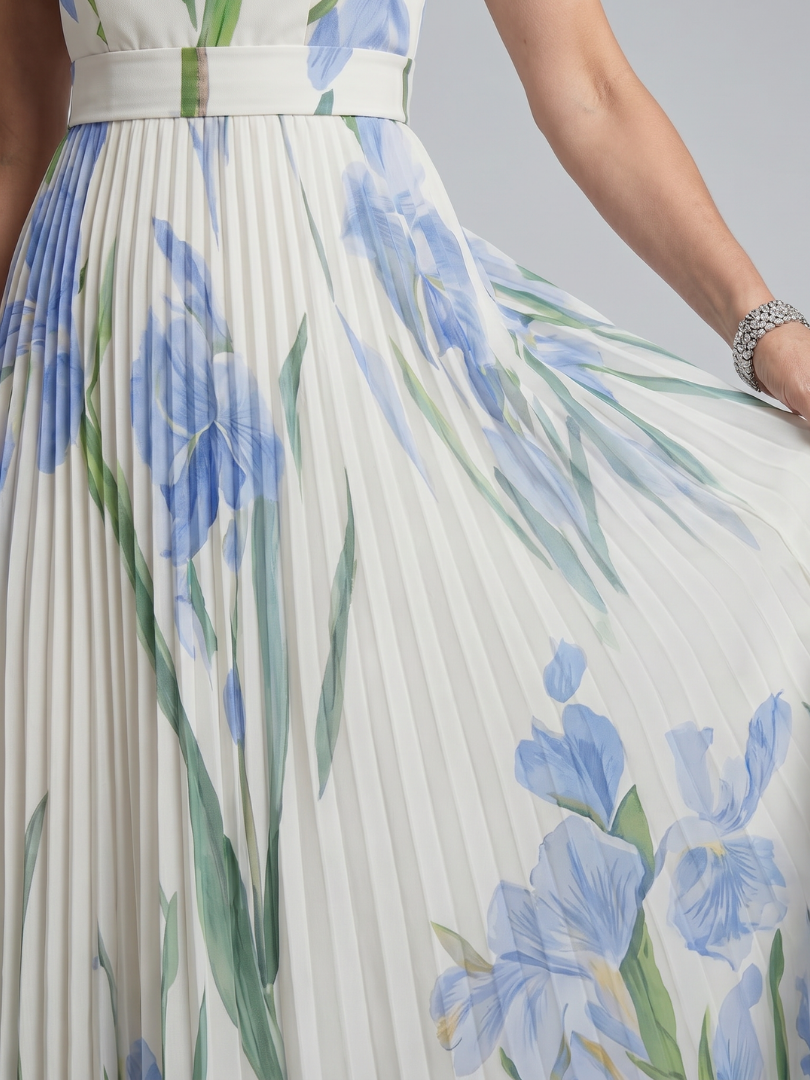 Ophelia | Abito midi floreale senza maniche con scollo quadrato