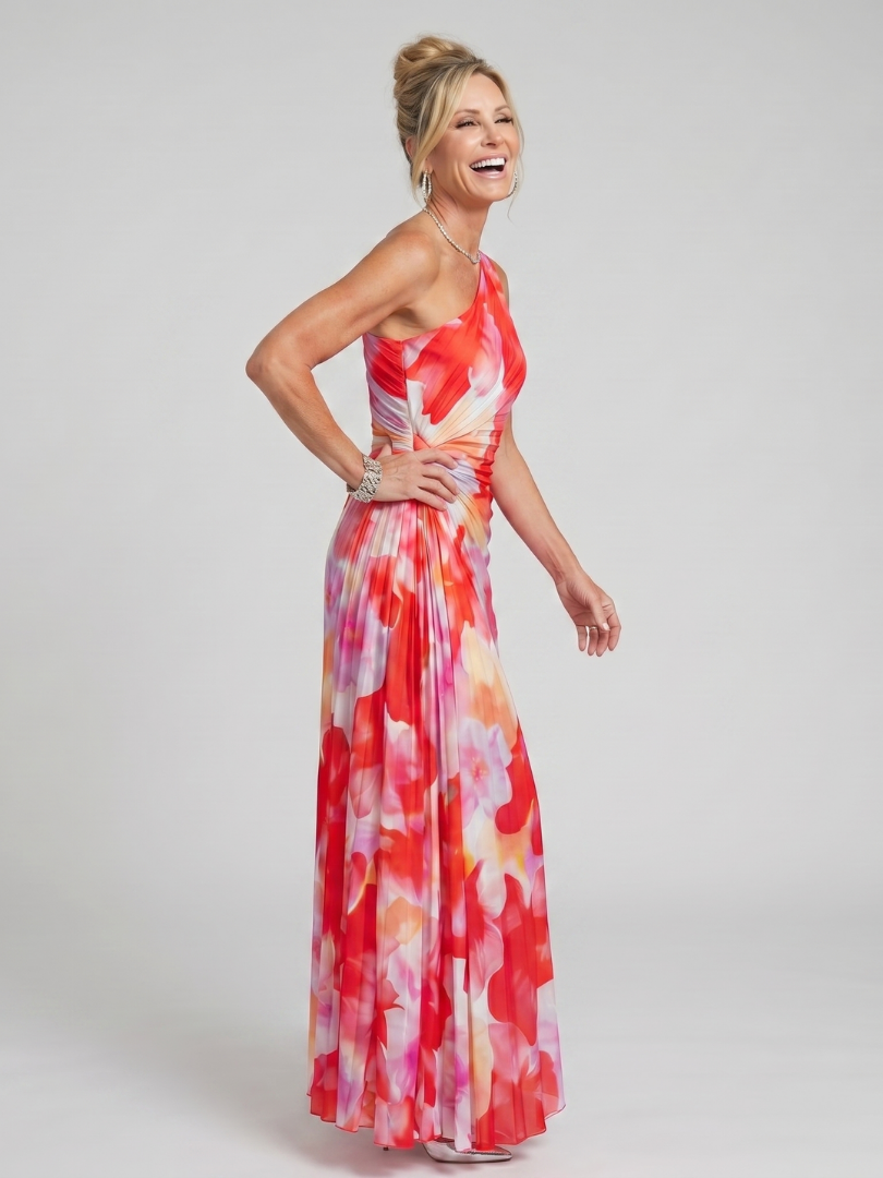 Taya | Vestito midi con corpetto plissettato a una spalla