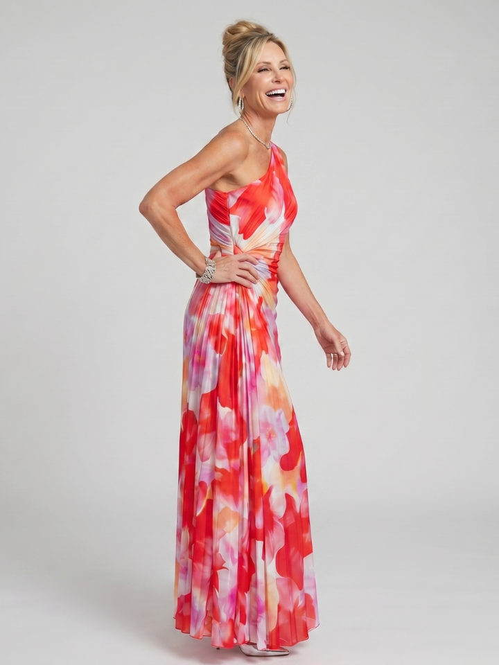 Taya | Vestito midi con corpetto plissettato a una spalla