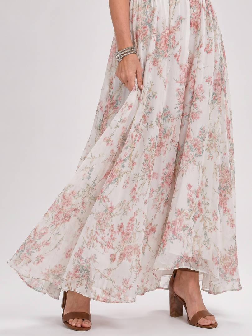 Guinevere | Abito midi a stampa floreale con gonna fluida