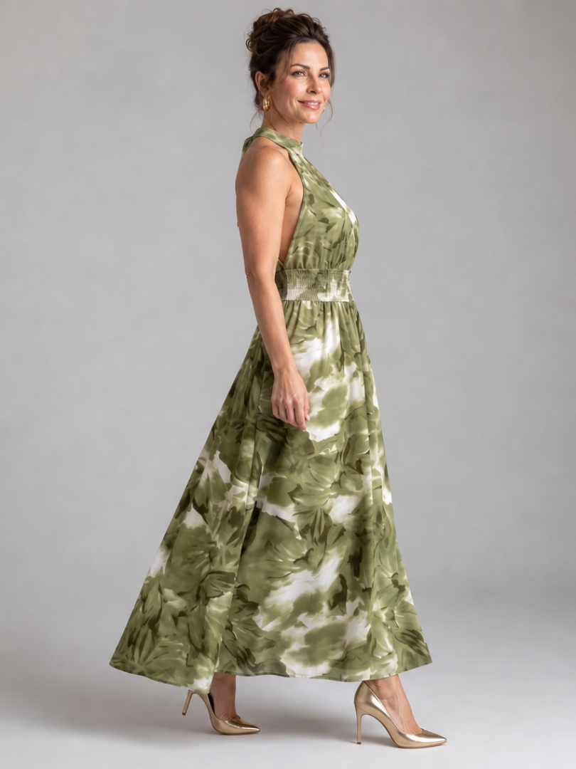 Olivia | Abito midi con stampa astratta e vita arricciata