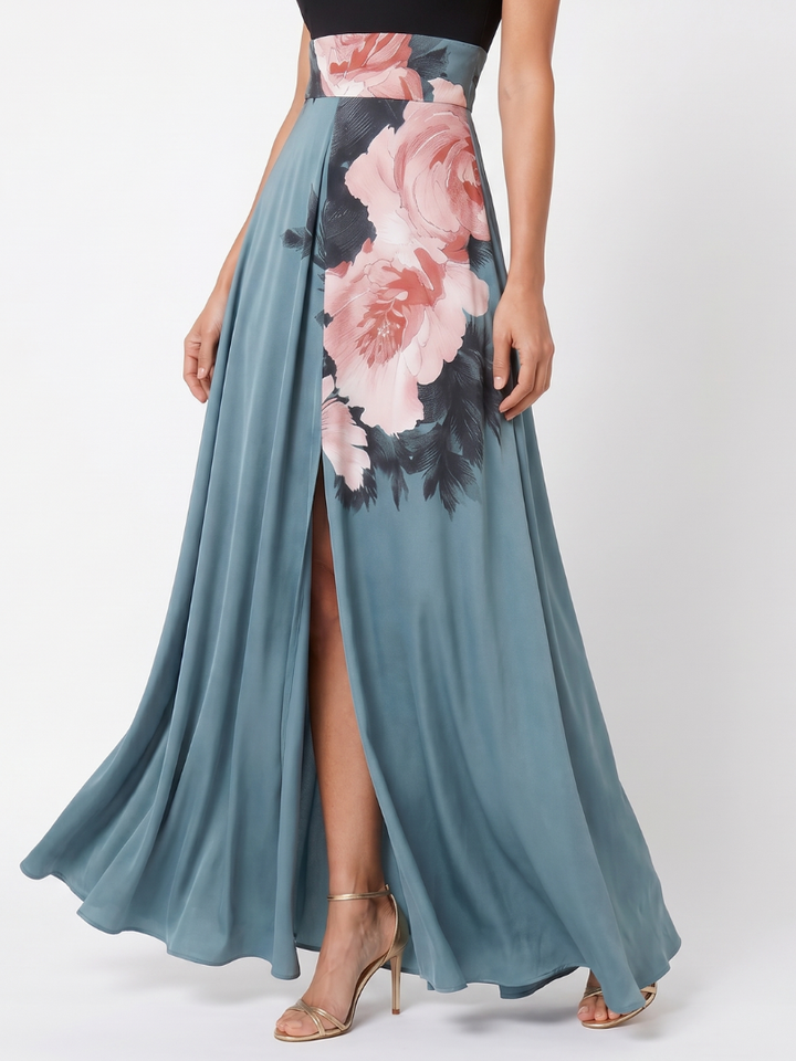 Olympas | Vestito lungo maxi con corpetto a fascia e gonna floreale