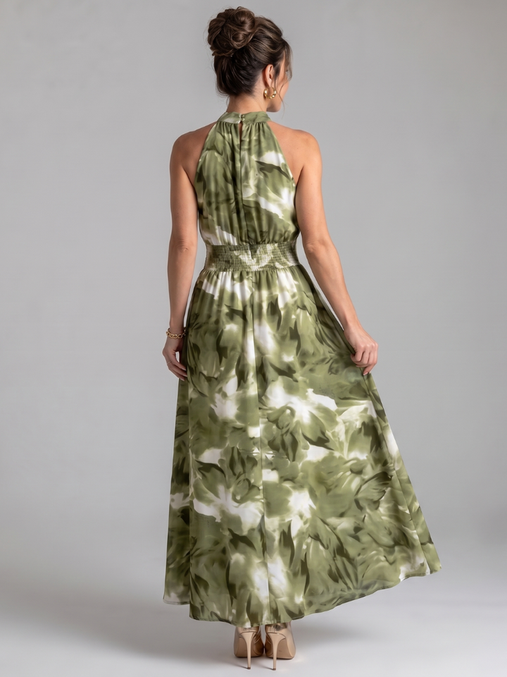 Olivia | Abito midi con stampa astratta e vita arricciata