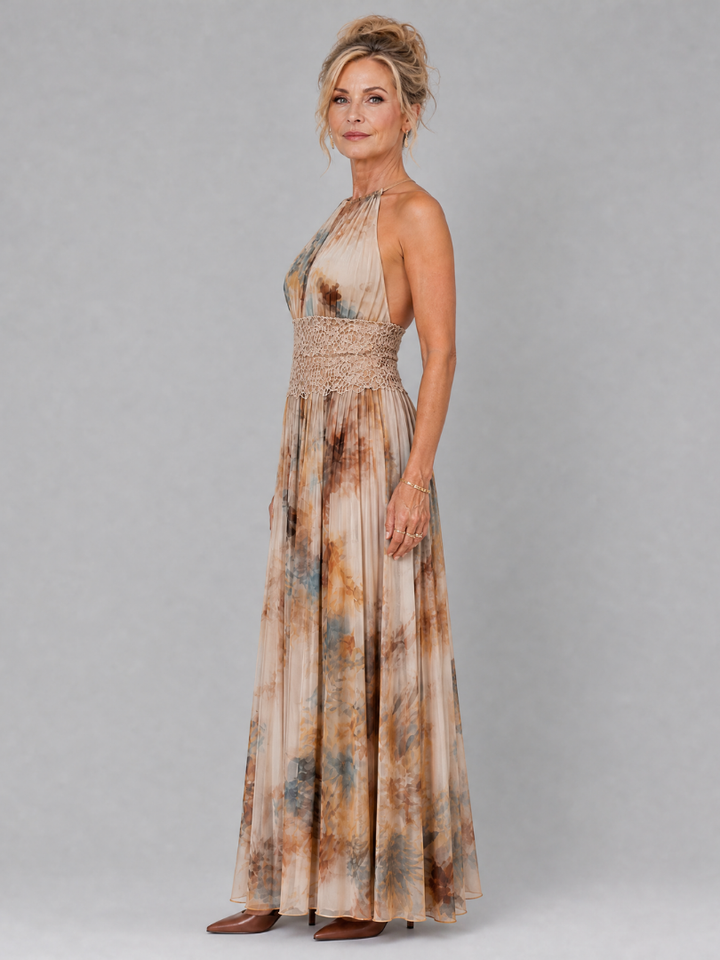 Elavenue | Vestito lungo maxi con scollo a halter e vita in pizzo