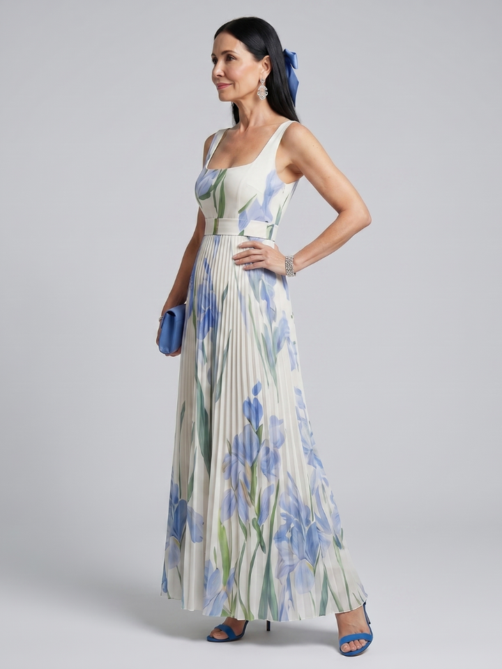 Ophelia | Abito midi floreale senza maniche con scollo quadrato