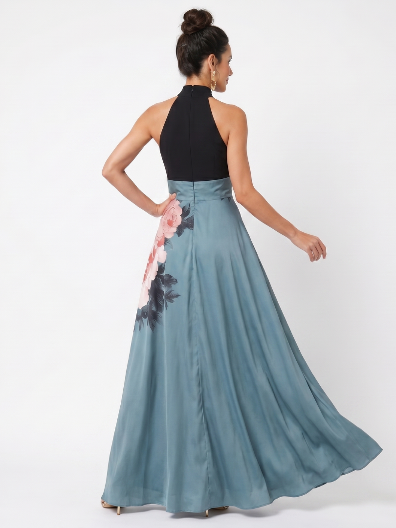 Olympas | Vestito lungo maxi con corpetto a fascia e gonna floreale