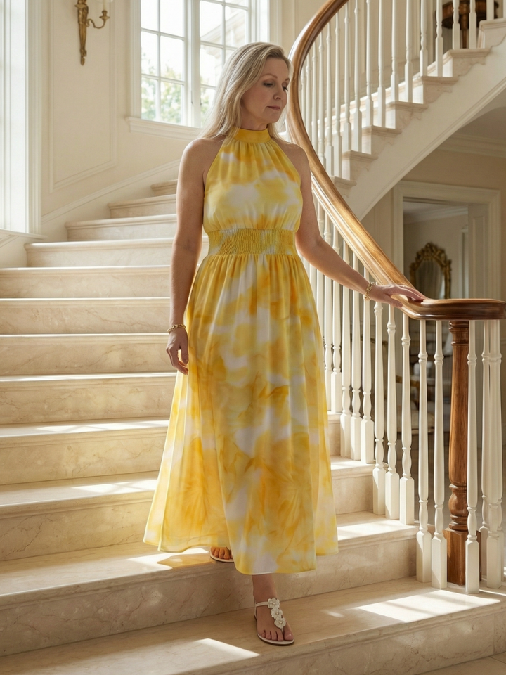 Sylin | Abito midi raccolto con scollo a halter