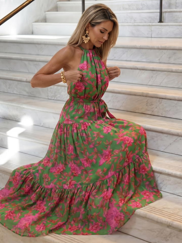 Rowen | Abito midi drappeggiato con scollo halterneck