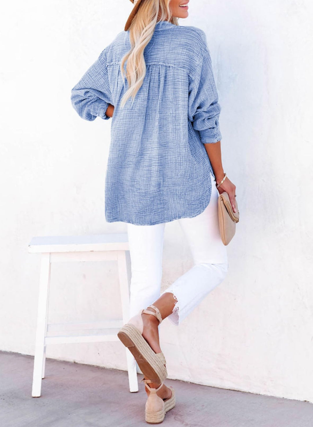 Women's Casual V-Neck Gauze Blouse