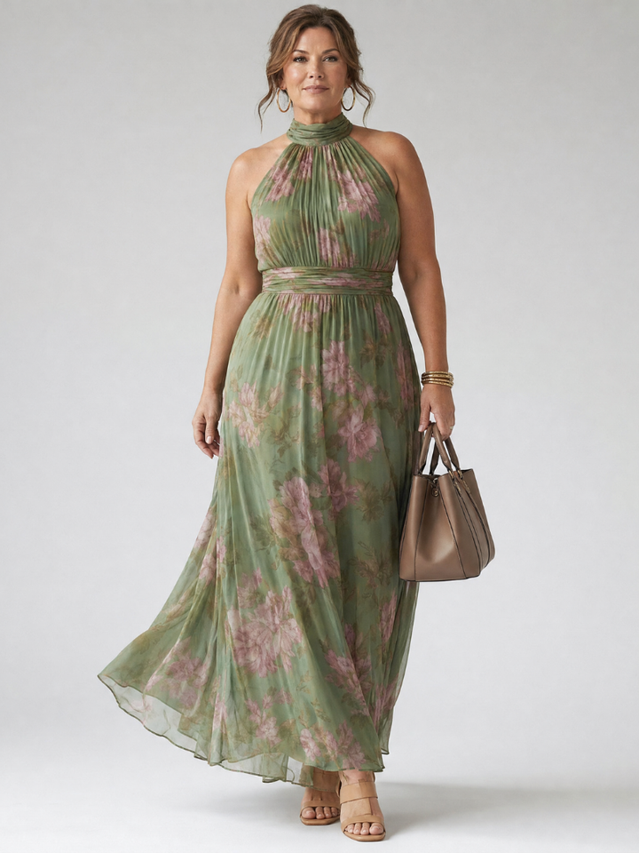 Mirelle | Abito midi con scollo all'halter e arricciatura
