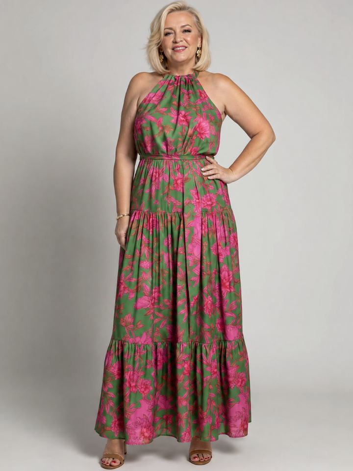 Rowen | Abito midi drappeggiato con scollo halterneck