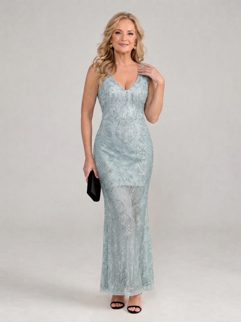 Sirea | Vestito midi con paillettes, senza maniche e pannello trasparente