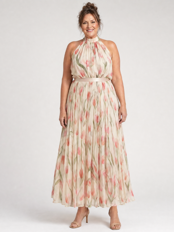 Aurelle | Vestito midi floreale con scollo a halter