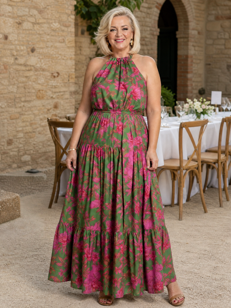 Rowen | Abito midi drappeggiato con scollo halterneck