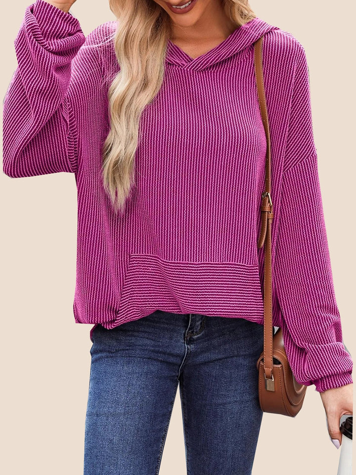 Women's Ribbed Knit Pullover Hoodie