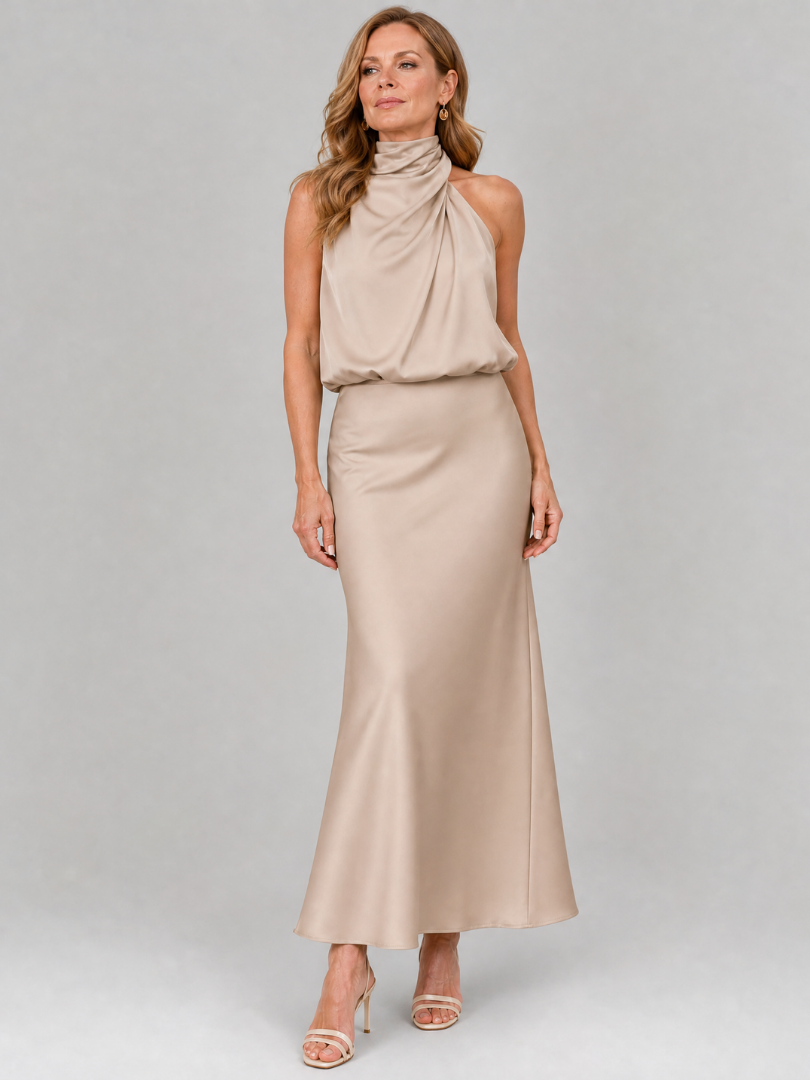 Nopal | Vestito midi senza maniche con scollo drappeggiato