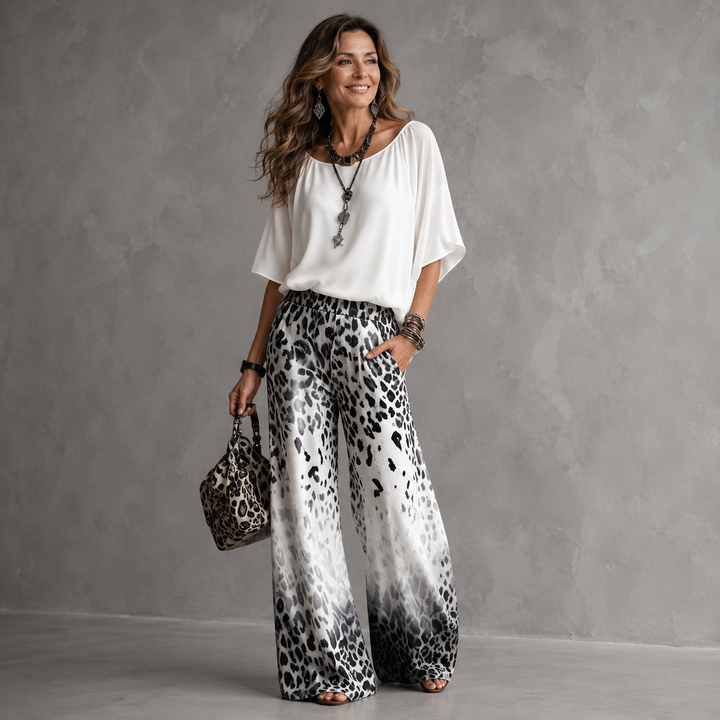 SET BLOUSE BIANCA E PANTALONI OMBRÉ LEOPARDATI