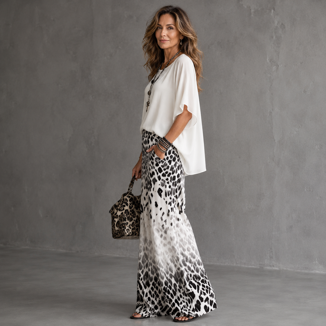 SET BLOUSE BIANCA E PANTALONI OMBRÉ LEOPARDATI