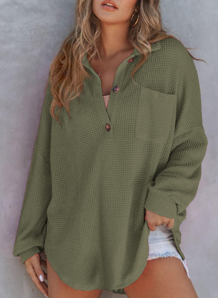 Women's Waffle Knit Long Sleeve Sweatshirt