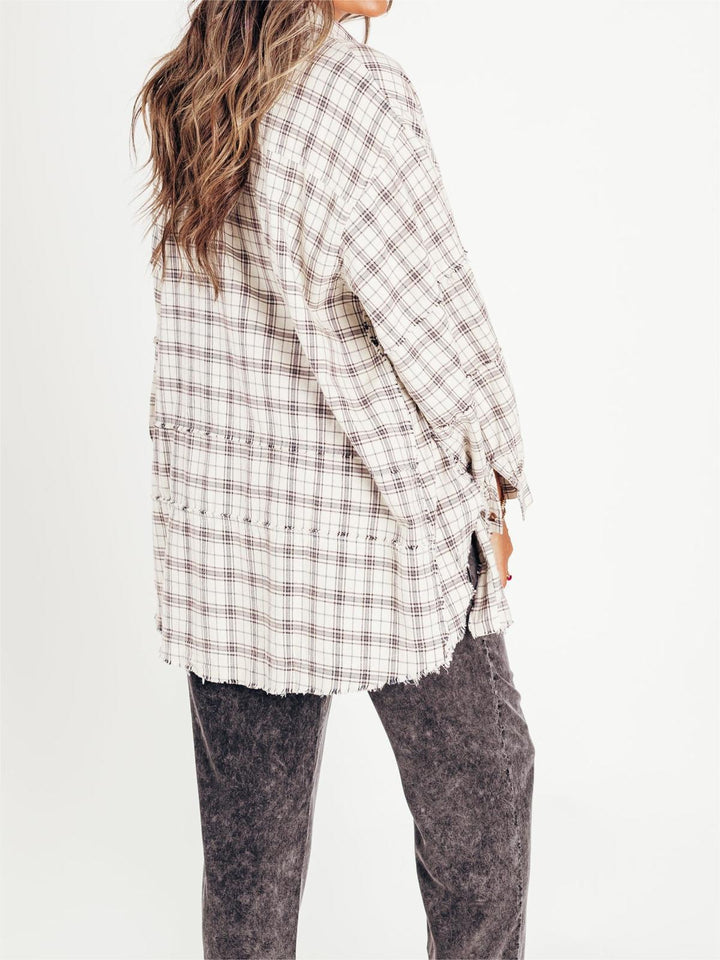 Women's Mineral Washed Button Down Plaid Flannel Shirt
