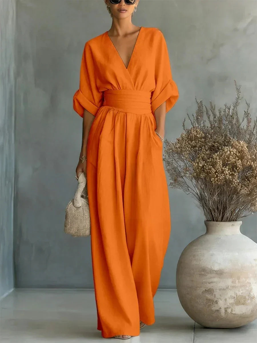Elegante Tuta con Scollo a V e Vita Alta per Donne
