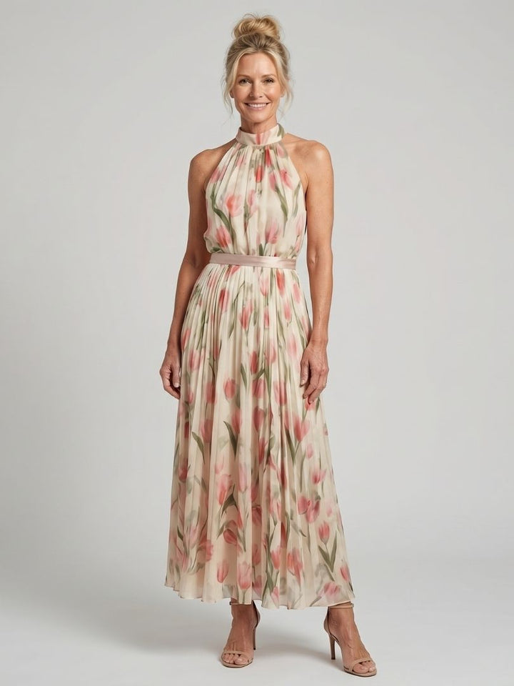 Aurelle | Vestito midi floreale con scollo a halter