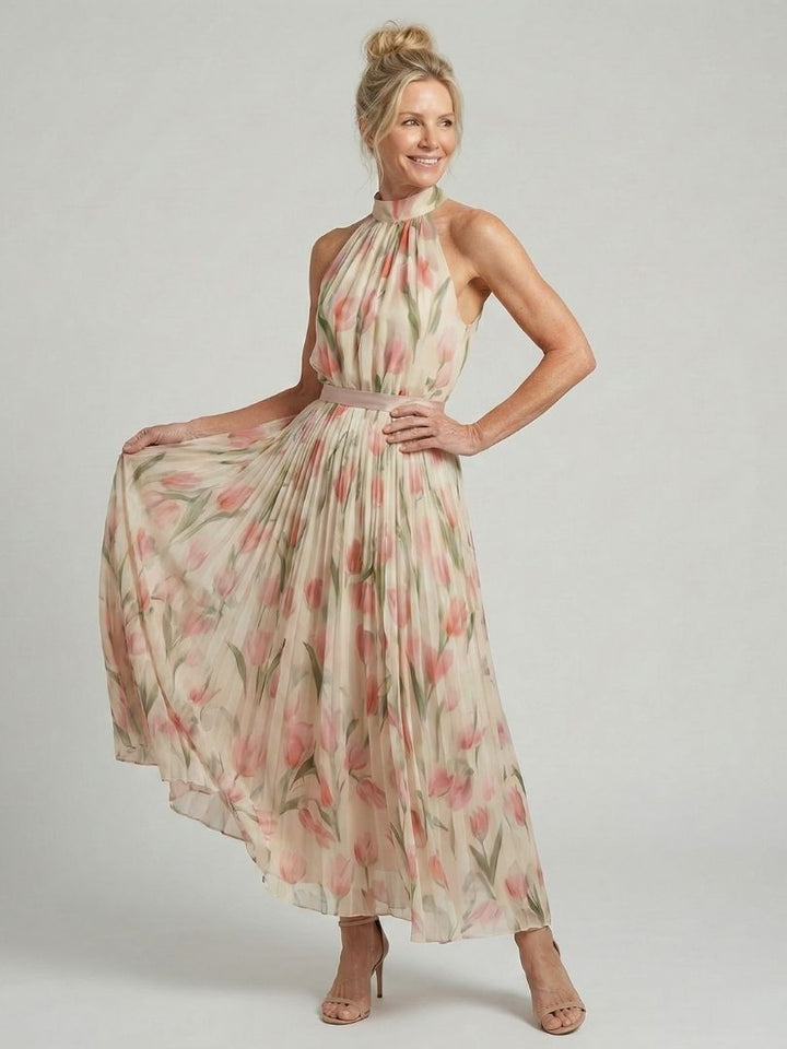 Aurelle | Vestito midi floreale con scollo a halter