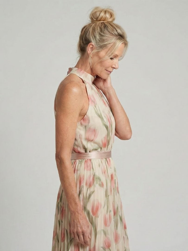 Aurelle | Vestito midi floreale con scollo a halter