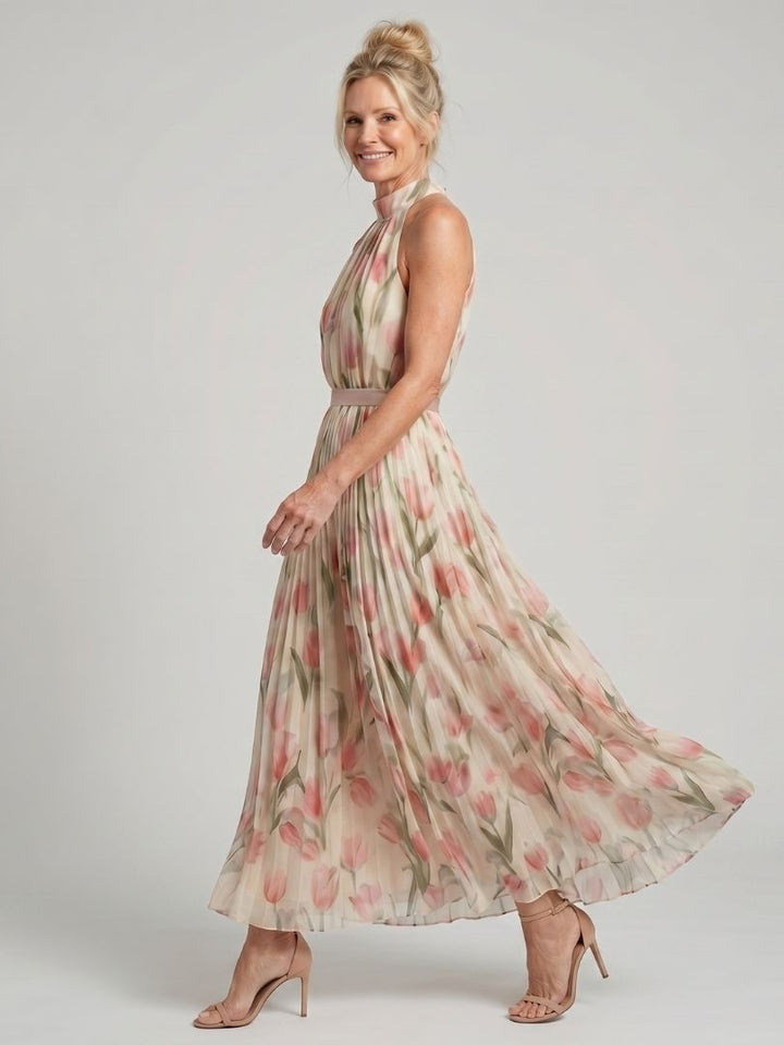 Aurelle | Vestito midi floreale con scollo a halter