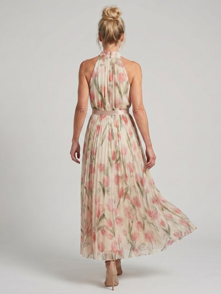 Aurelle | Vestito midi floreale con scollo a halter