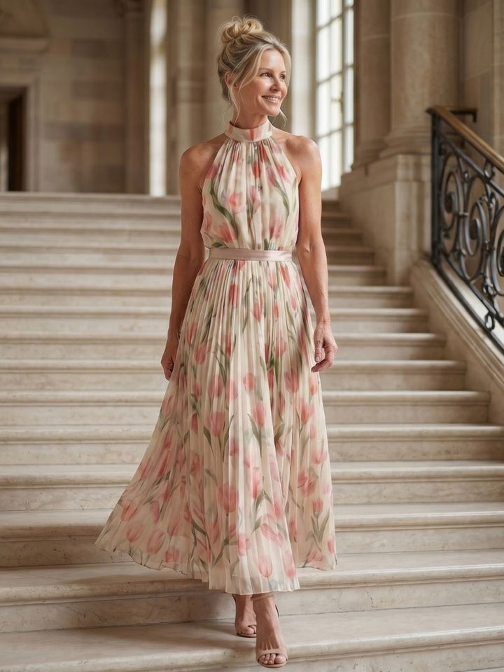 Aurelle | Vestito midi floreale con scollo a halter