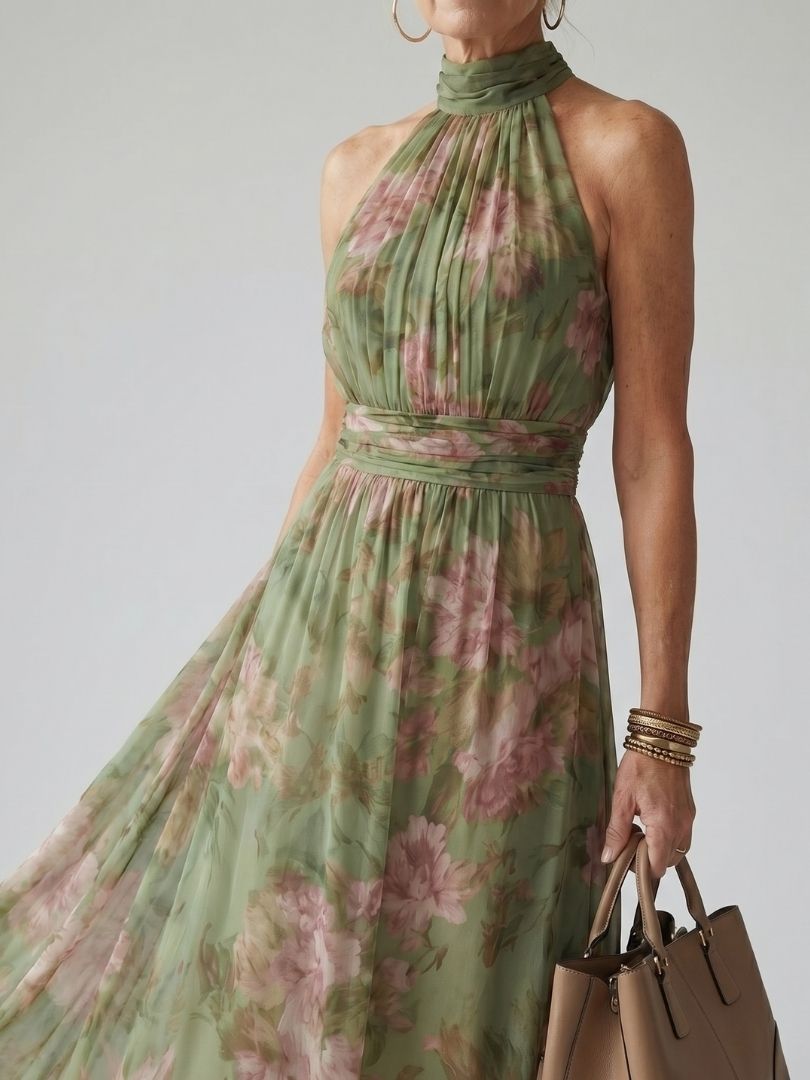 Mirelle | Abito midi con scollo all'halter e arricciatura