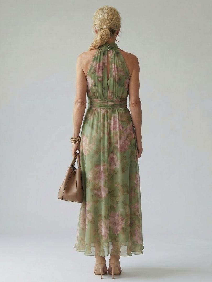Mirelle | Abito midi con scollo all'halter e arricciatura