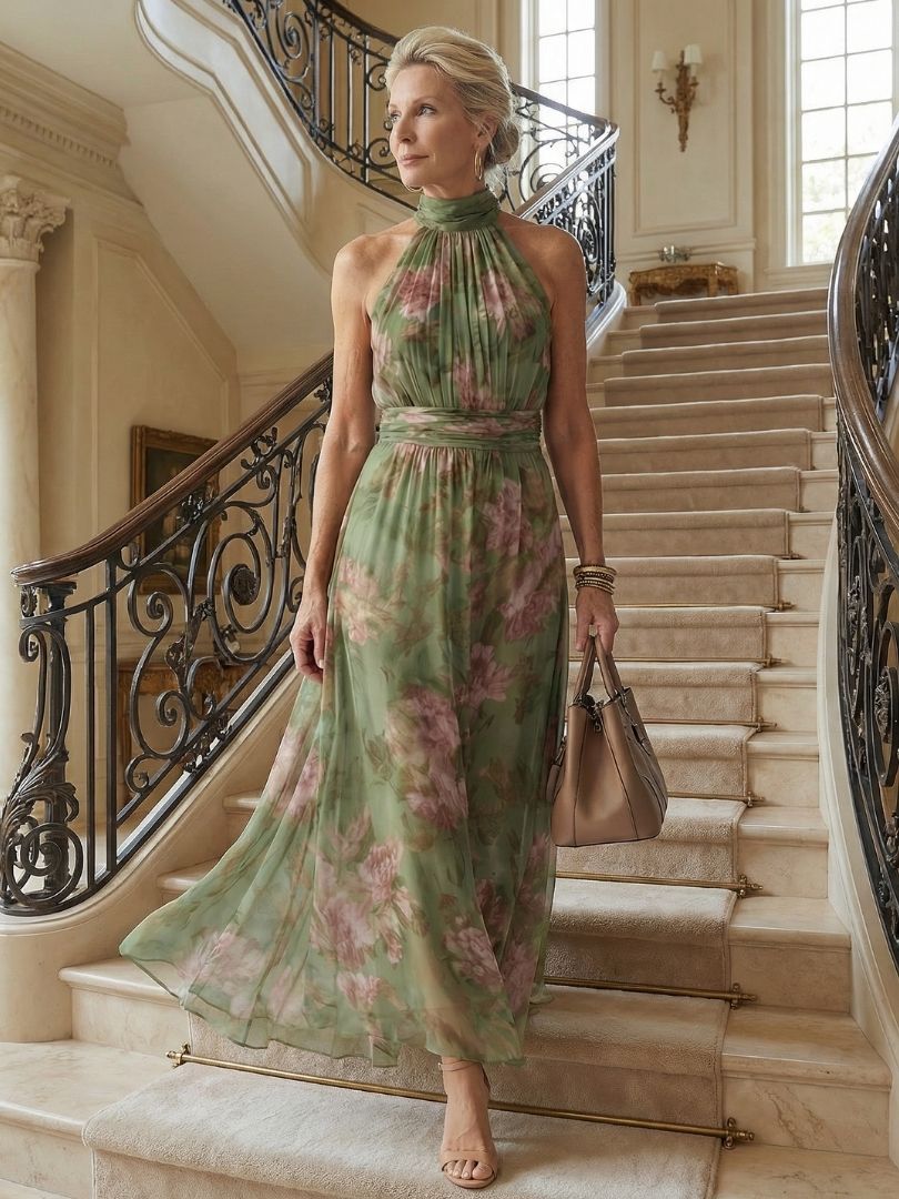 Mirelle | Abito midi con scollo all'halter e arricciatura