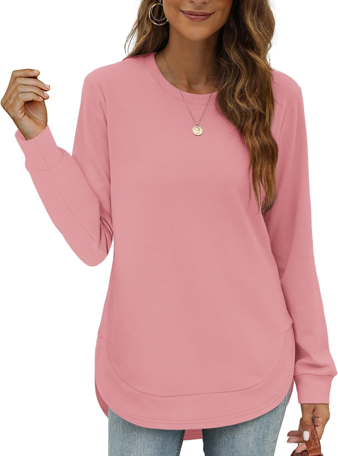Women's High Low Curved Hem Tops