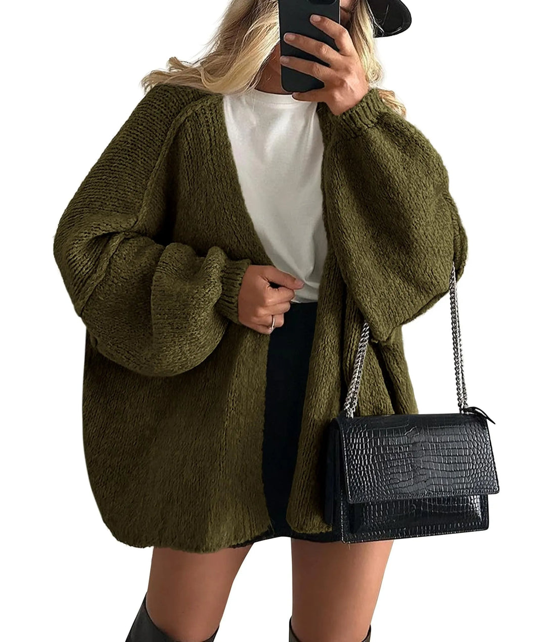 Women's Oversized Lantern Sleeve Sweater Cardigan