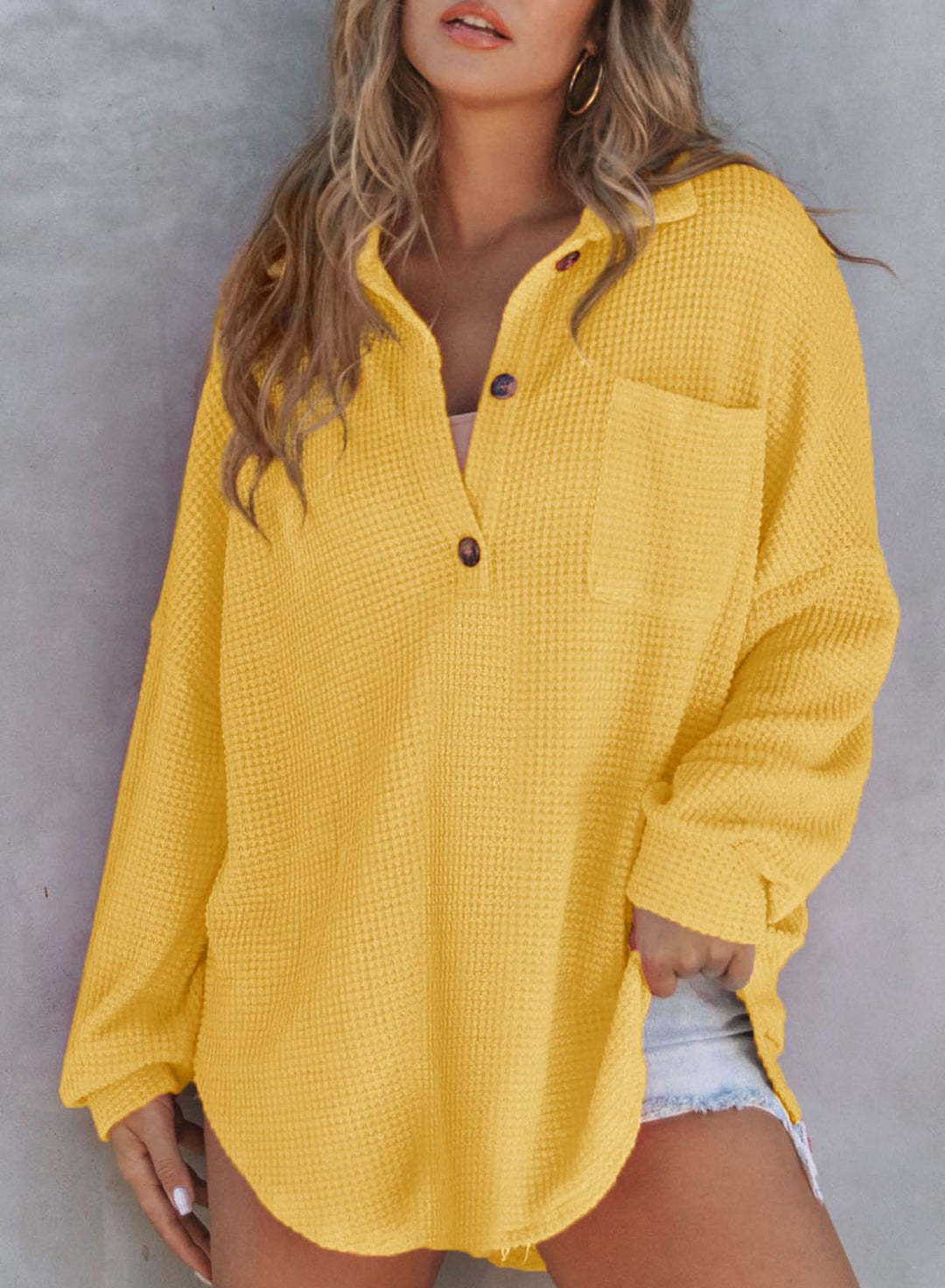 Women's Waffle Knit Long Sleeve Sweatshirt