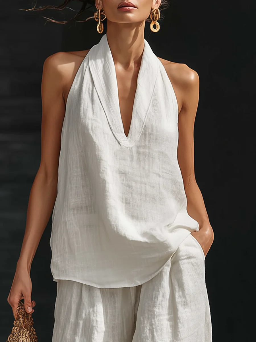 Carlotta - Set elegante senza maniche con pantaloni ampi